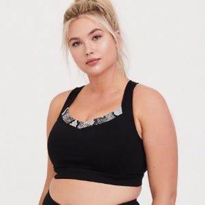 BLACK SNAKESKIN PRINT INSET WICKING SPORTS BRA